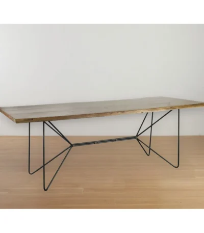 84-inch solid wood dining table with black metal trestle base in natural finish