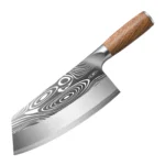 High Quality Kitchen Knives Damascus Steel Kitchen Chef Knife Meat Cleaver Knife with Wood Handle – angled view