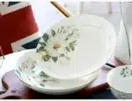 Bone China Plate Set for Household, Ceramic Dinner, Vegetable Dishes, Round Deep Plate, European Pastoral Tableware, 8 inch