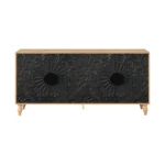 HMS 68 Carved Floral Sideboard with Four Doors Distressed Natural and Black Finish - Image 2