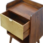 Solid Wood Manila Gold Nightstand – 1 Drawer 1 Open Slot Dark Brown – top view
