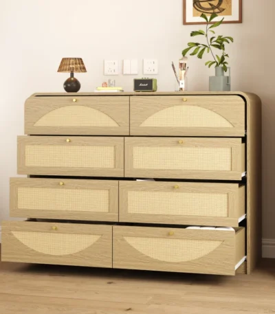 Natural Finish 8-Drawer Solid Oak Dresser with ample storage and modern wood design