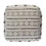 Goldoma 18" Blue Striped Pouf Ottoman - Antique Rattan Wood Bench with Storage – close-up detail
