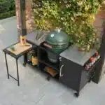 Modern Waterproof Portable Metal Outdoor Grill Cart Fold-out Prep Table Adjustable Shelves Spice Rack Outdoor Kitchen Island