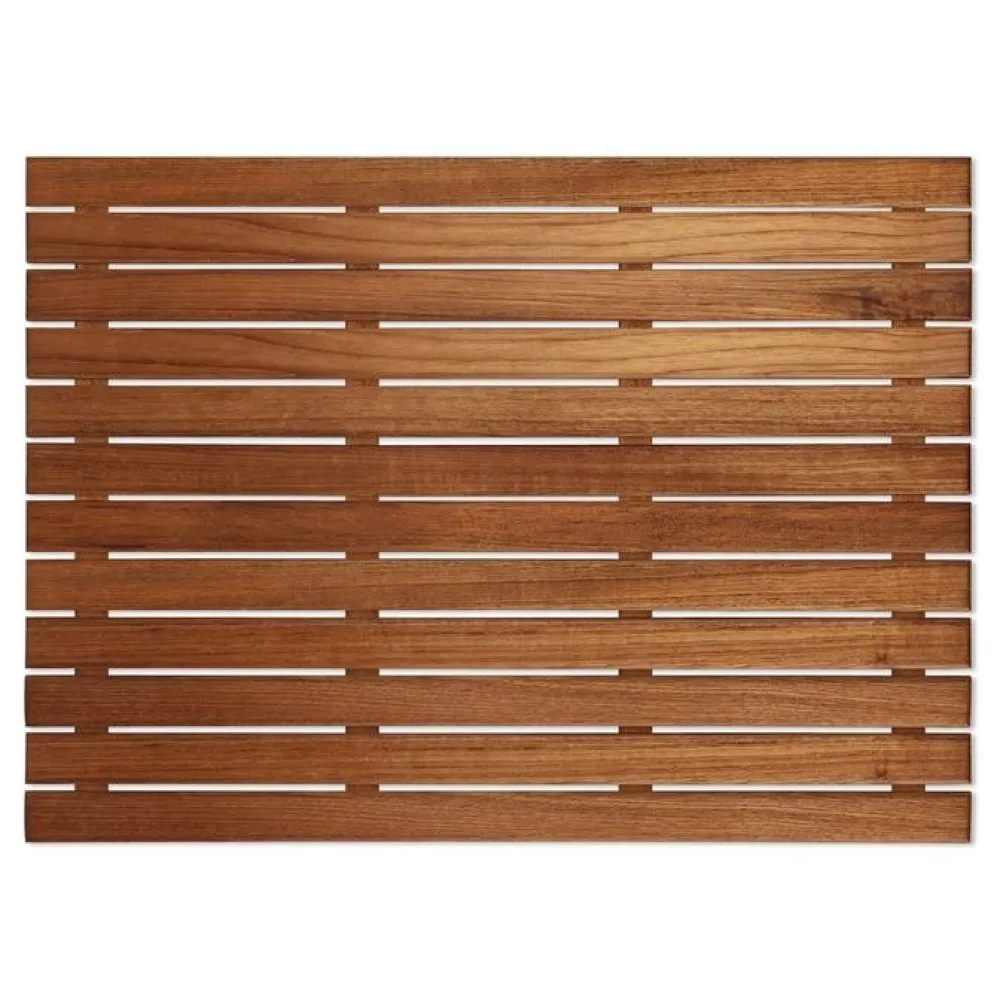Premium 25" Teak Memory Foam Bath Mat with Anti-Slip TPR Modern Design Solid Pattern for Home Bathroom Use