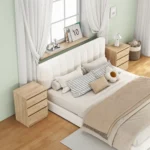 Natural Nightstand 3 Drawers Set of 2 – Handle-Free Design Thickened Top Plate – close-up detail