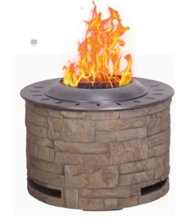 Goldoma smokeless fire pit with stackstone look burning wood pellets at a campsite