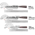 Japanese kitchen knife set with three knives on wooden cutting board