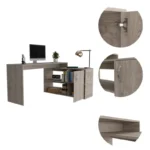 HMS 60" Light Gray L-Shaped Computer Desk Modern Wood and Metal Office Desk Durable Assembled Space-Saving Storage Features
