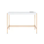 HMS 42" White and Gold Writing Desk with Bookshelf and Drawer Extendable Wooden Computer Table for Office Use – side view