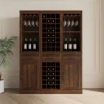 Brown Walnut Color Modular Wine Bar Cabinet with Hutch for Dining Room or Living Room - Image 3