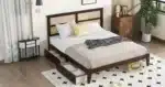 Goldoma King Size Adjustable Bed with Rattan Headboard and Storage Drawers – styled in a modern Living setting
