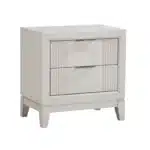 Antique White Nightstand with 2 Drawers – Modern Bedside Cabinet with Reeded Fronts – side view
