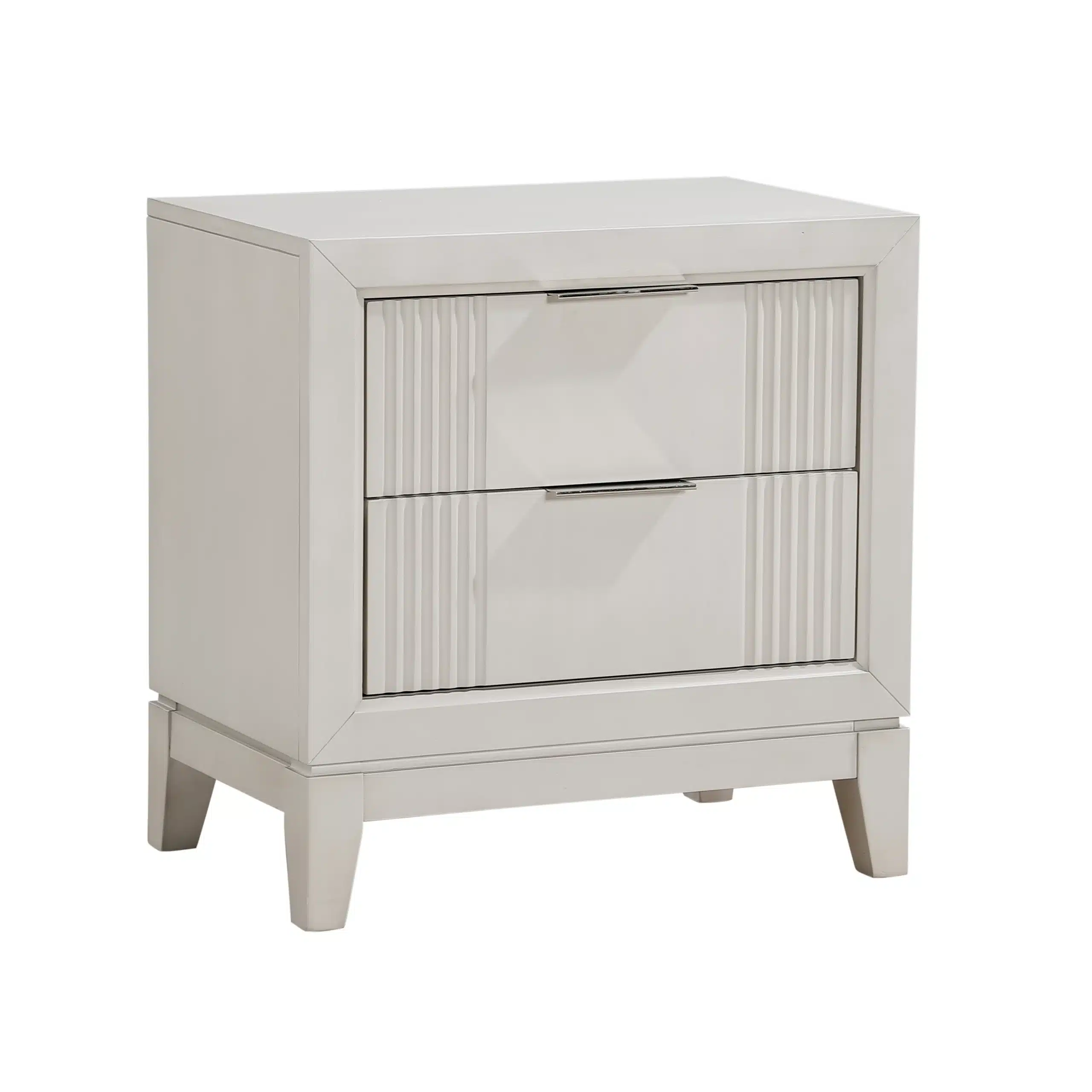 Antique White Nightstand with 2 Drawers – Modern Bedside Cabinet with Reeded Fronts