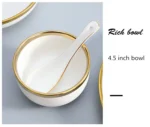 Nordic Style Gold Inlay Bright White Porcelain Dinner Sets Ceramic Bowl Dish Plates Set Porcelain Dinnerware For Household