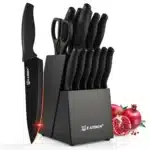 15-Piece Color Coded Kitchen Knife Set High Carbon Chef Knife Ergonomic Black Anti-Slip TPR Soft Handle and Inner Sharpener