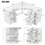 57.68-Inch Modern L-Shaped Executive Desk with 2 Storage Cabinets and 3 Drawers for Corner Office or Writing Workspace