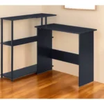 HMS 39" Black L-Shaped Wooden Writing Desk with Drawer Simple Design Foldable and for Bedroom Hotel or Living Room Use