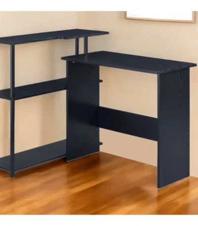 HMS 39" Black L-Shaped Wooden Writing Desk with Drawer Simple Design Foldable and for Bedroom Hotel or Living Room Use