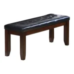 Modern entryway bench with black faux leather seat and espresso wood legs - Goldoma 48-inch upholstered bench