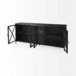 HMS 16" Modern Black Iron Sideboard with Four Glass Doors Solid Oak Dining Room Furniture for Living Room Home Furniture - Image 4