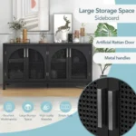 Modern FCJ Home Furniture Sideboard with Large Storage Faux Rattan Doors Metal Handles for Living Rooms and Entryways - Image 5
