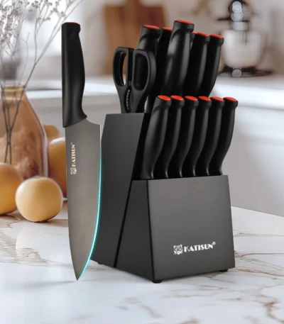 15 Pieces Meat Cutting Knives Set Carbon Steel Kitchen Knife Set with Wooden Block