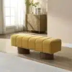 Goldoma No-Assembly Upholstered Bench Ottoman – Beige Chenille, 50"W, 300 lbs Capacity – styled in a modern Ottomans &