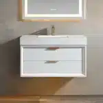36 Inch White Beveled Edge Floating Bathroom Vanity Solid Wood LED Mirror Single Sink US Stock Homein