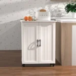 Kitchen on Wheels Storage Cabinet Kitchen Cart Accent Coffee Bar Cabinet Buffet Sideboard with Barn Door for Dining Room Kitchen