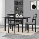 Extendable black dining table for 4-8 people with MDF top and rubber wood legs