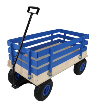 Goldoma heavy duty utility cart with orange frame and black wheels, loaded with garden tools and potted plants