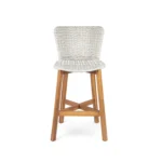 Adjustable Outdoor Bar Stool Teak Wood with Light Grey Wicker Set of 2 for Restaurant & Cafe Dining – side view