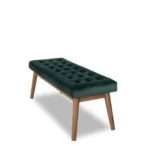 Goldoma Delilah Modern Green Velvet Bench - plush green velvet upholstery on a solid wood frame with natural finish, ideal for entryway or living room seating