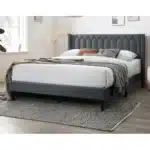 Goldoma Queen Size Bed Frame with Diamond Tufted Charcoal Burlap Headboard – side view