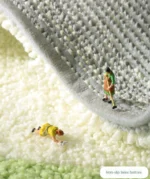 Non slip bathroom rug with frog and bear flocking design on bathroom floor