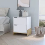 Ralston 2 drawer nightstand in white and macadamia wood modern bedroom storage