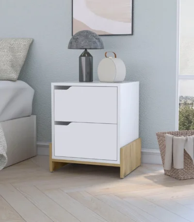 Ralston 2 drawer nightstand in white and macadamia wood modern bedroom storage
