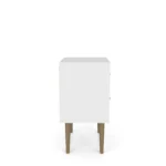Geometric wood nightstand in natural and white with carved drawers, modern style by Goldoma