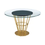 48" Clear and Gold Round Glass Dining Table with Pedestal Base – close-up detail