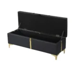 Goldoma velvet storage ottoman bench with metal legs in black - modern storage ottoman for living room