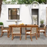 Acacia wood dining table for 6 people on a patio, modern outdoor furniture from Goldoma