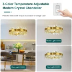 Modern crystal chandelier with K9 crystals hanging over a dining table