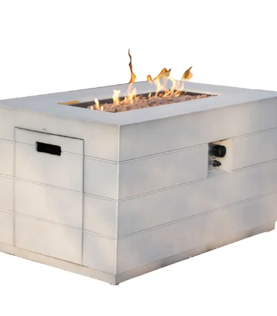 HMS 28" Gray Aluminum Rectangular Fire Pit Table with Cover Natural Gas Stainless Steel Propane Fuel for Patio