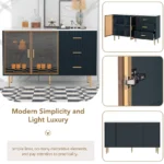 Modern Solid Wood Sideboard Buffet Cabinet Marble Sticker Tabletop Amber-yellow Tempered Glass Doors Living Room Dining Storage - Image 13