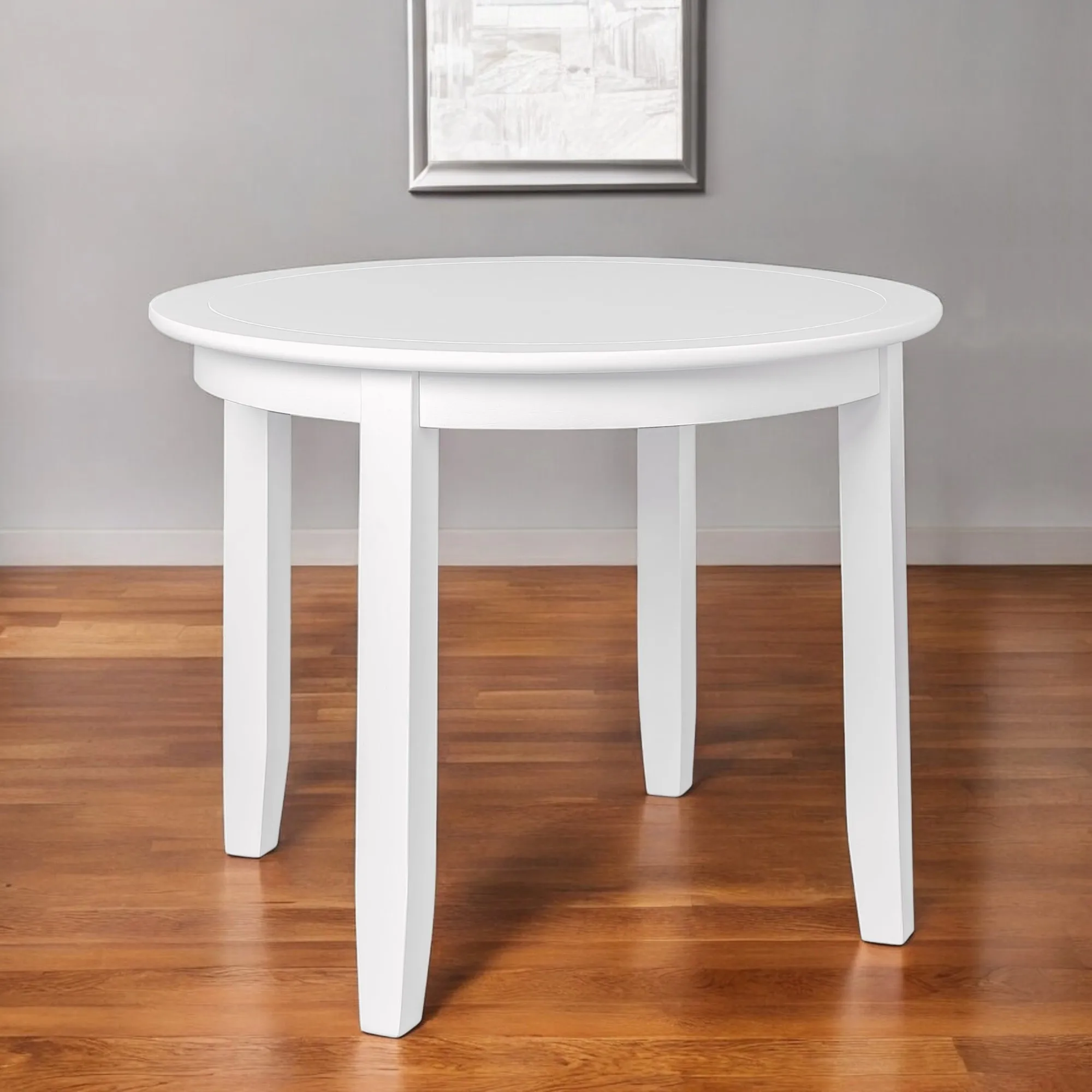 Hfe80296ccbcc47538bf33f748a289b24u.webp White MDF round dining table with solid wood legs, minimalist design, fully assembled 39 inch table for 4 people
