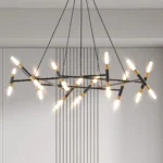 US Stock Free Shipping Mid Century Modern 20-Lights LED Black Round Chandelier Pendant Light Fixture