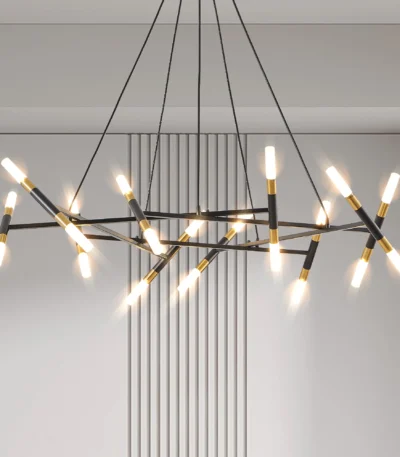 US Stock Free Shipping Mid Century Modern 20-Lights LED Black Round Chandelier Pendant Light Fixture