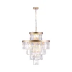 US Stock Free Shipping Modern 15-Light Gold Adjustable Hanging K9 Crystal Pendant Chandelier for Entryway Living and Dining