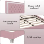 Goldoma queen platform bed with LED lights and tufted PU leather headboard in modern style